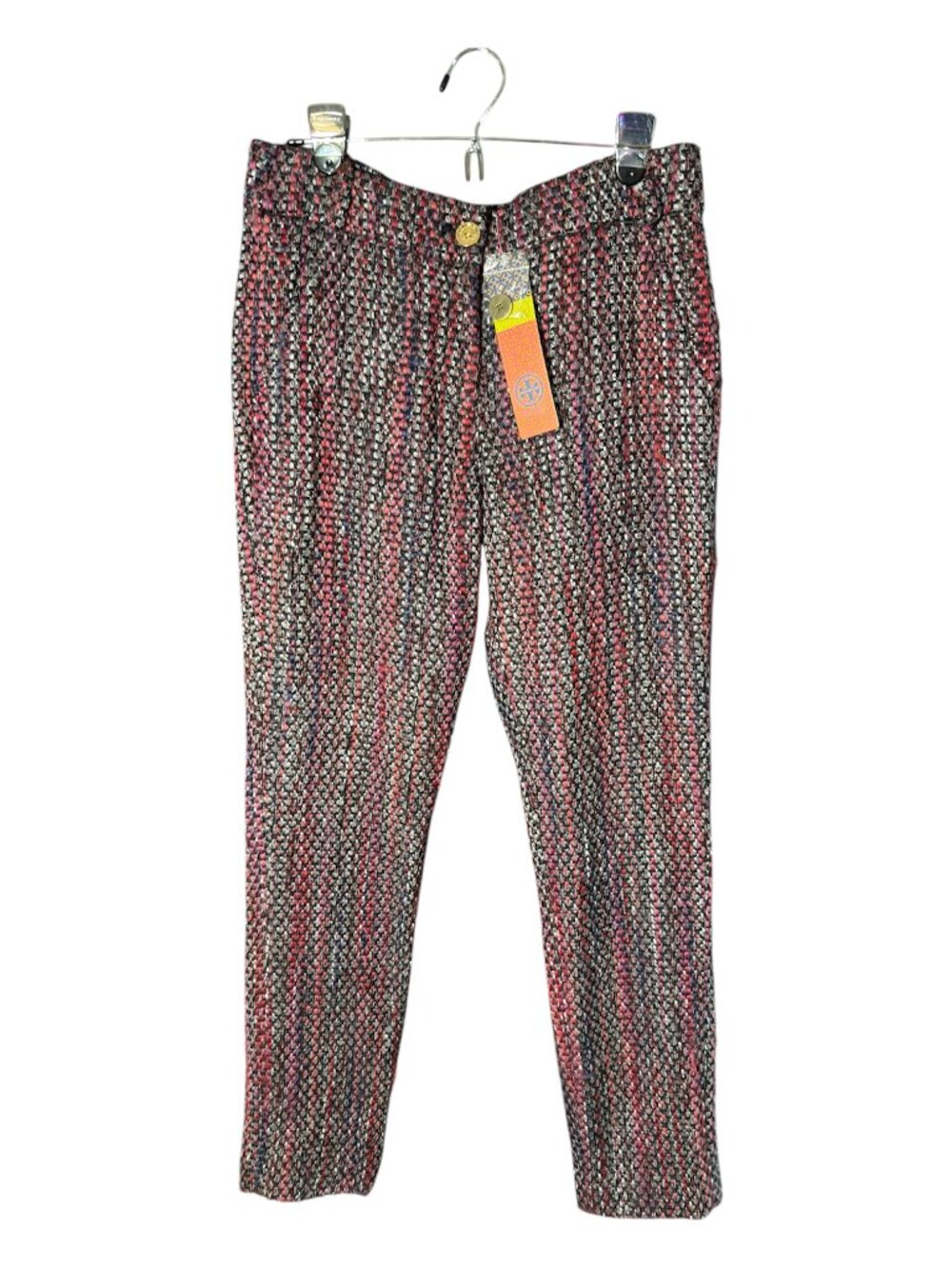 TORY BURCH Red Purple Tweed Digby Pants Size 6 New with Tags